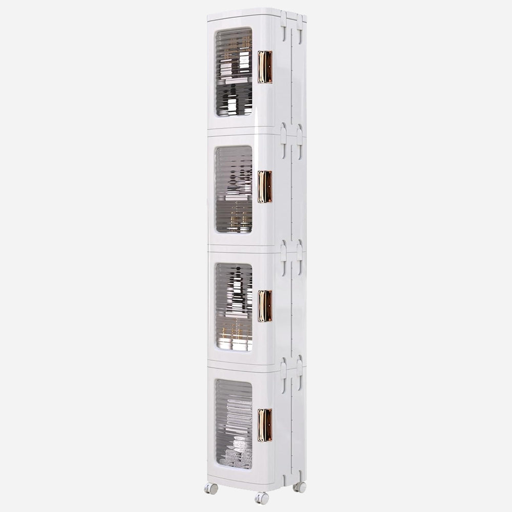 4 Tier Plastic Tall Narrow Storage Cabinet with Movable Wheels