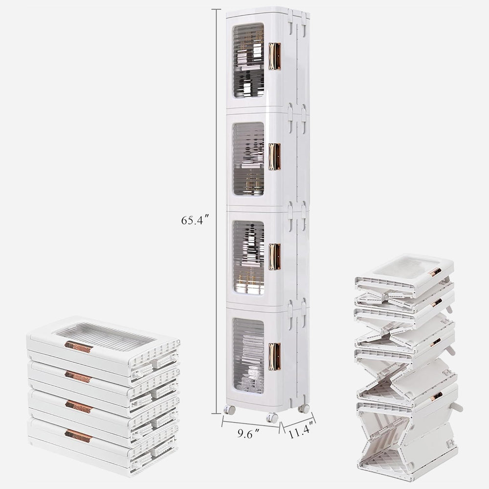 4 Tier Plastic Tall Narrow Storage Cabinet with Movable Wheels