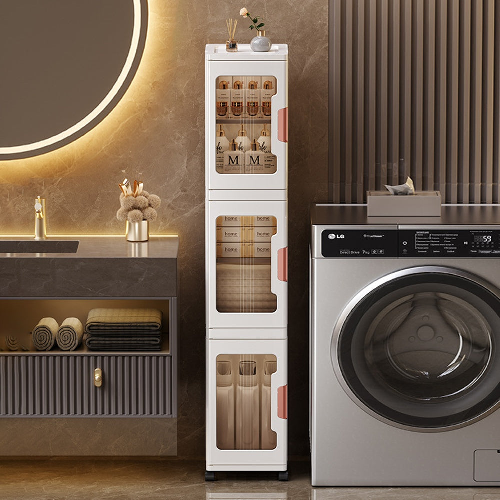 4 Tier Plastic Tall Narrow Storage Cabinet with Movable Wheels