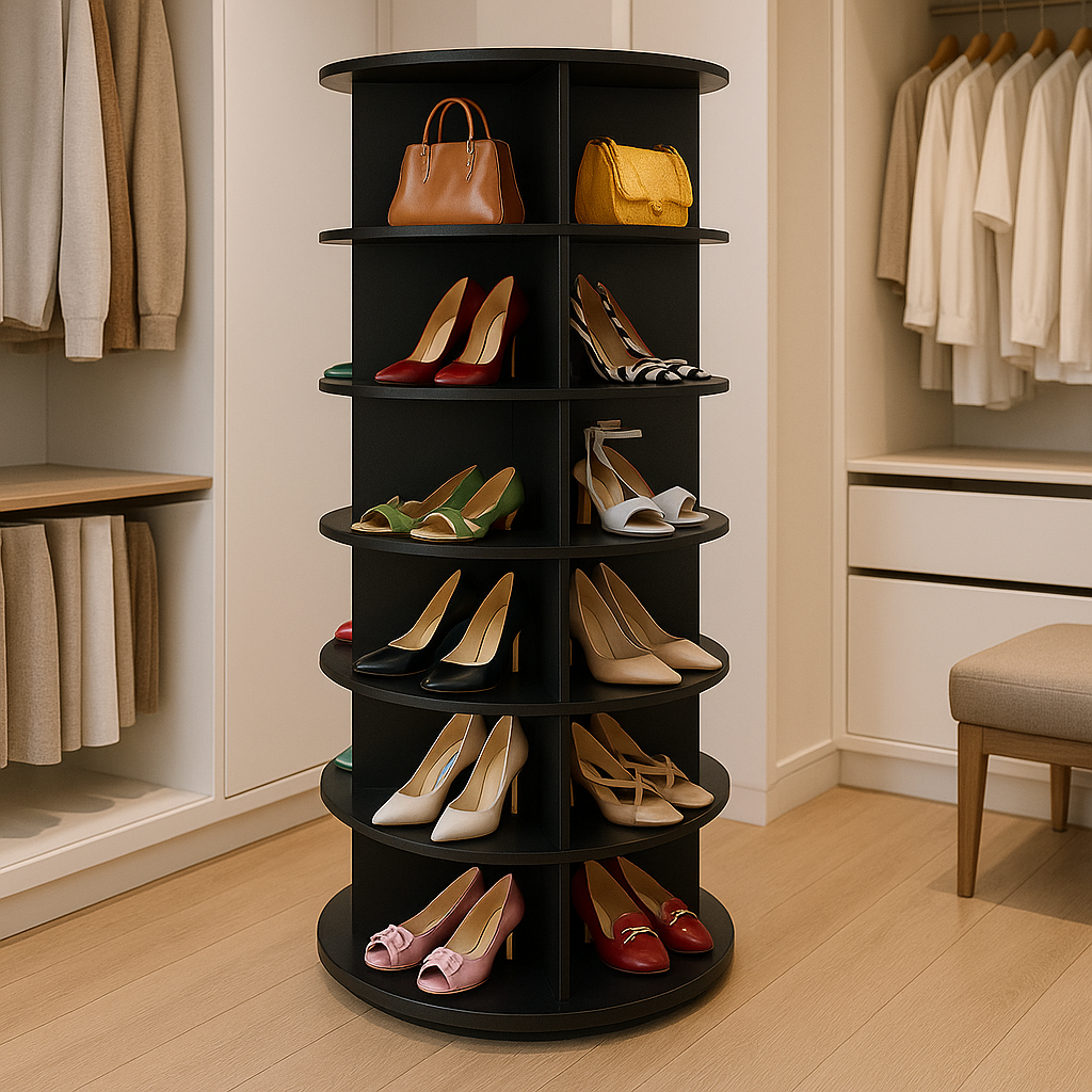 6 Tier 360° Rotating Shoe and Bag Rack Tower Organizer