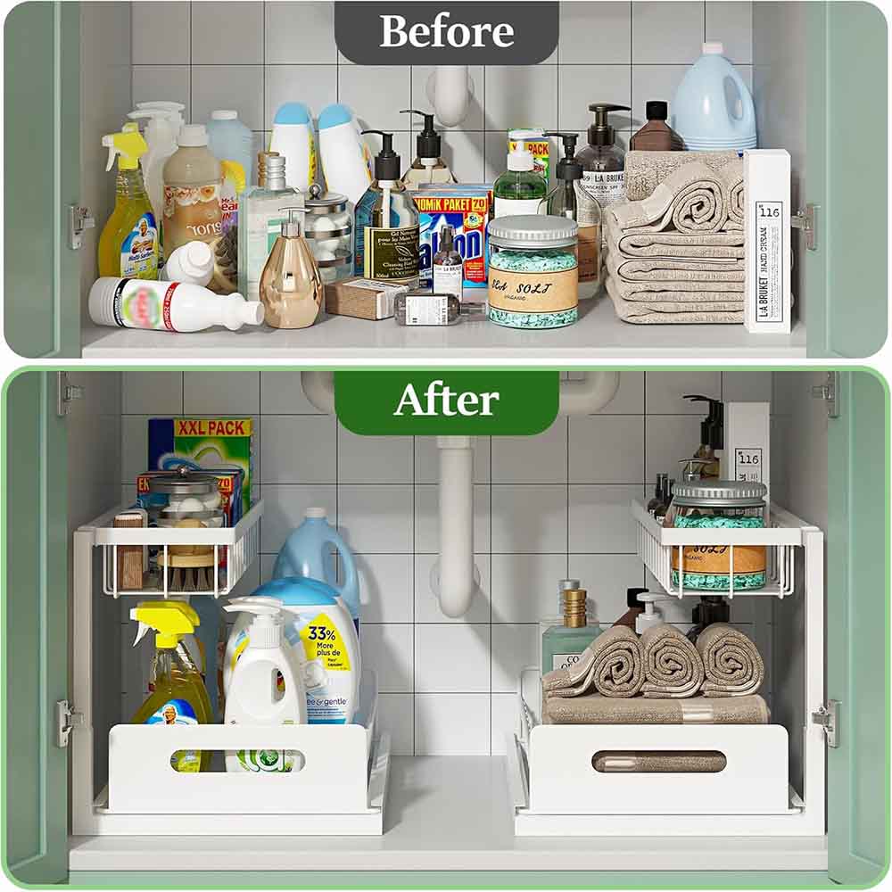 2 Pack Pull-Out Under Sink Storage Cabinet Organizers