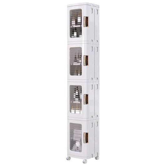4 Tier Plastic Tall Narrow Storage Cabinet with Movable Wheels