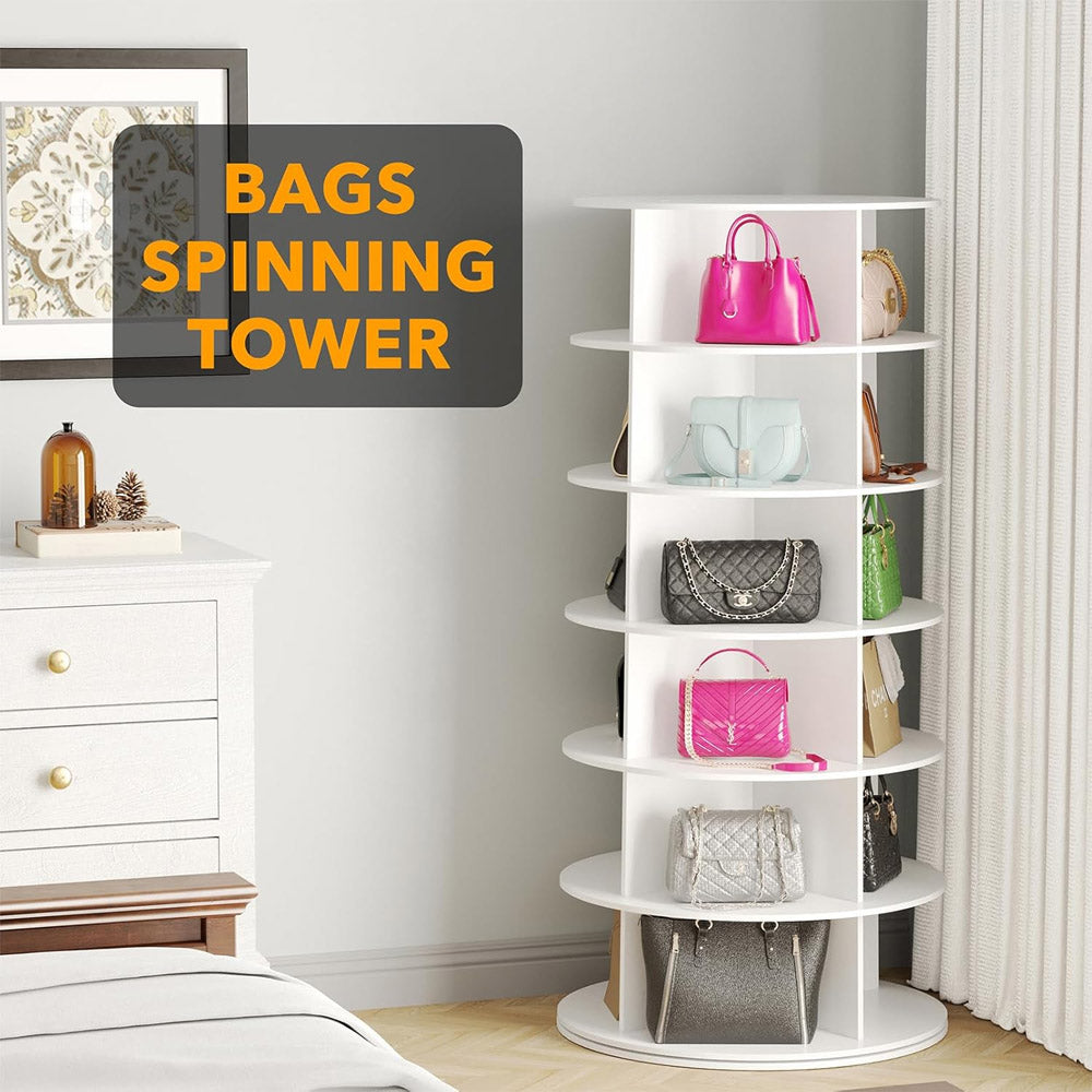 6 Tier 360° Rotating Shoe and Bag Rack Tower Organizer