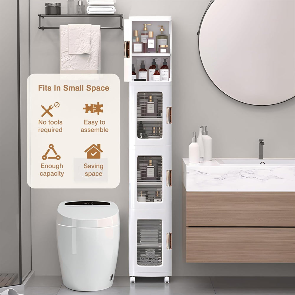 4 Tier Plastic Tall Narrow Storage Cabinet with Movable Wheels