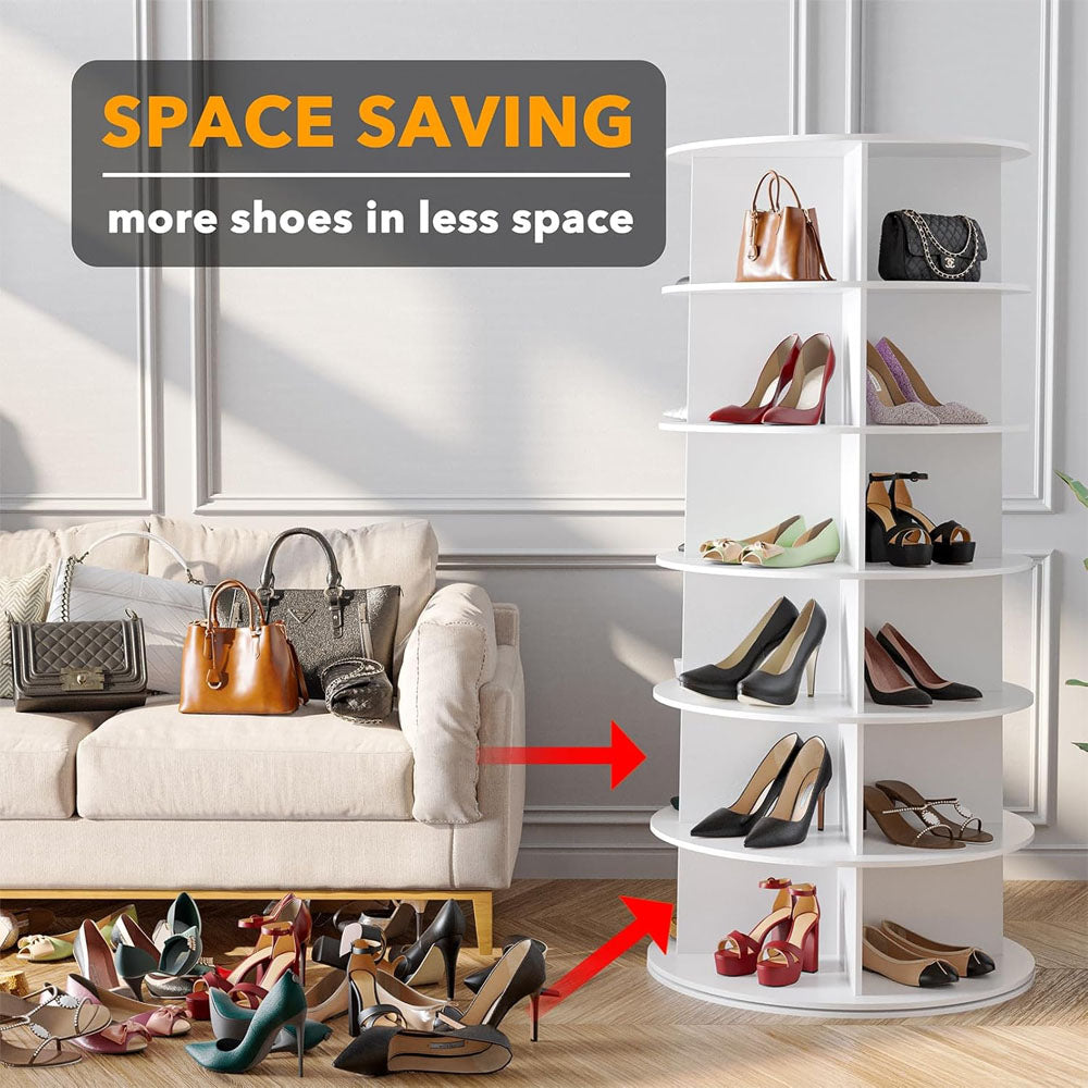 6 Tier 360° Rotating Shoe and Bag Rack Tower Organizer