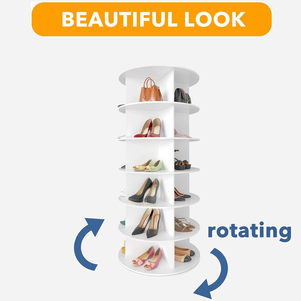 6 Tier 360° Rotating Shoe and Bag Rack Tower Organizer