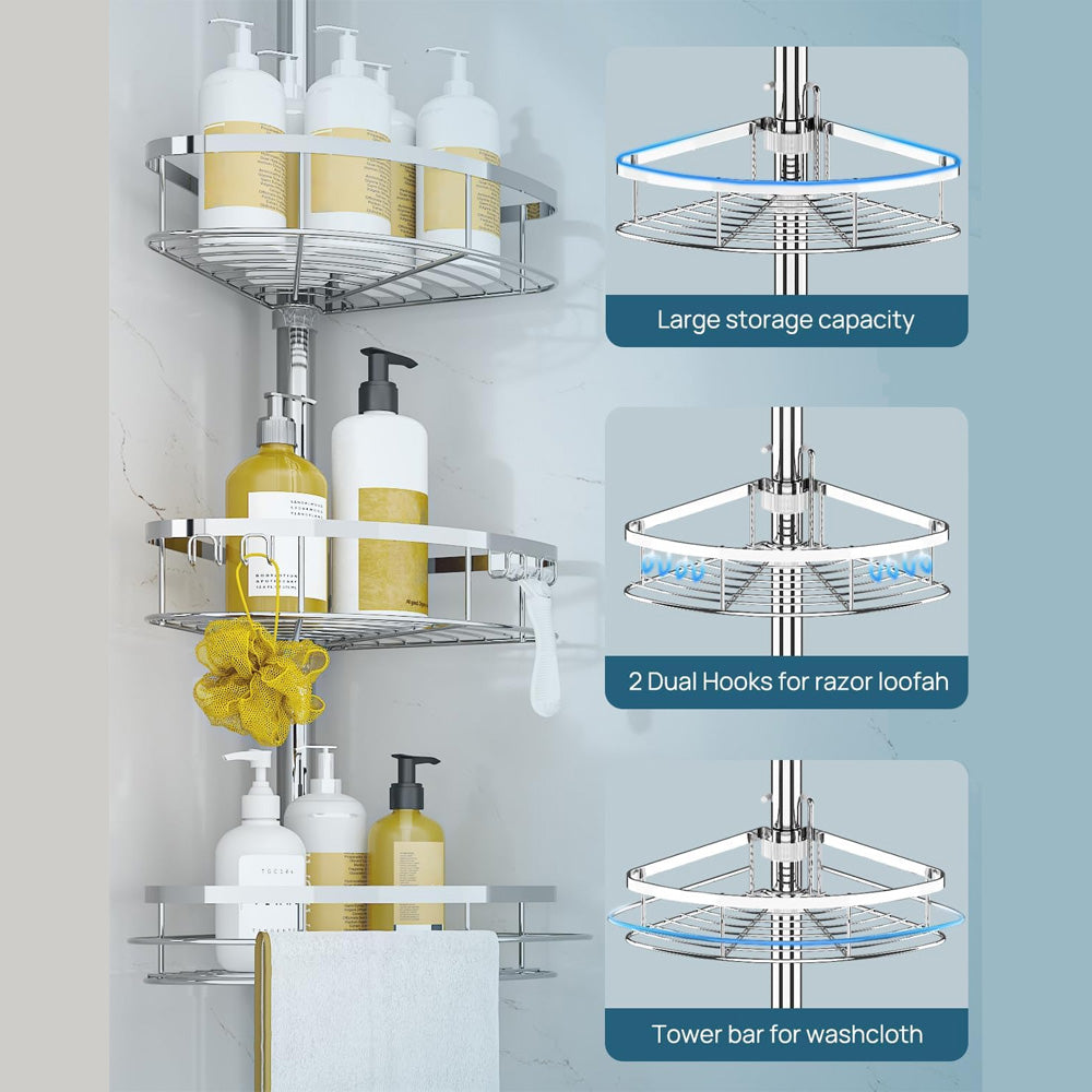 4 Adjustable Shelves Telescopic Shower Corner Caddy