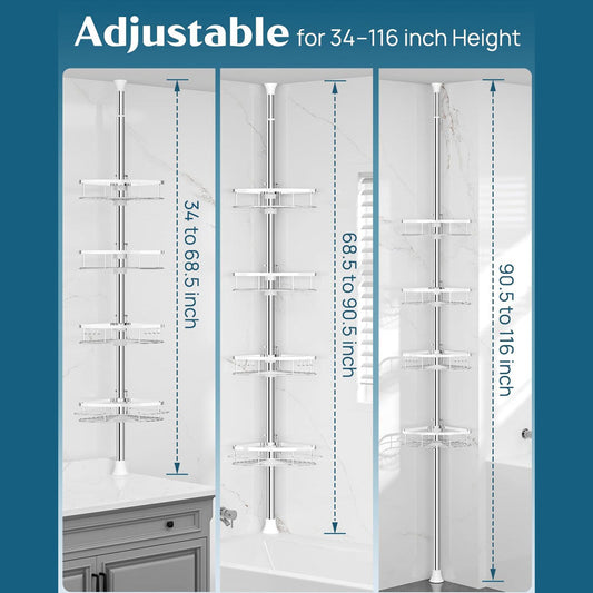 4 Adjustable Shelves Telescopic Shower Corner Caddy