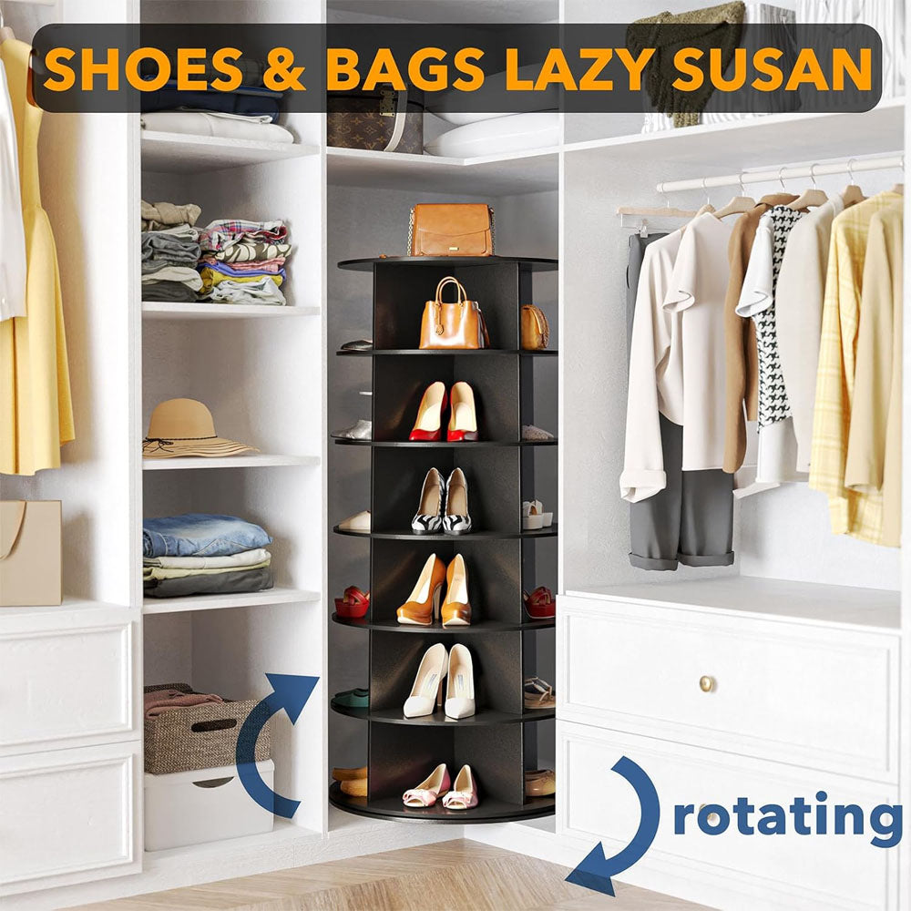 6 Tier 360° Rotating Shoe and Bag Rack Tower Organizer